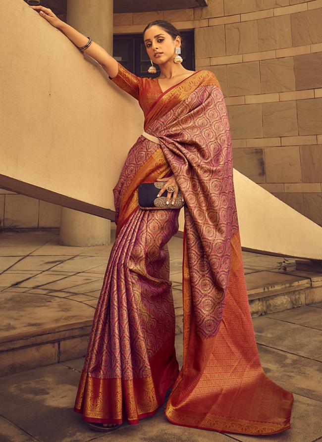 Brocade Silk Pink Festival Wear Weaving Saree